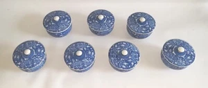 Arita Ware Seigaiha Flower Leaf Lidded Teacups Saki Tea Cup 7 Set Vtg - Picture 1 of 6