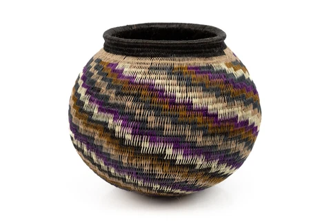 Black Brown And Purple Woven Basket Cover