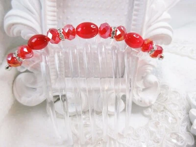 Peine de pelo francés de cristal austríaco ojo de gato rojo simulado Foto 1 de 4