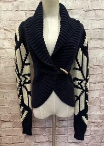 American Eagle Cardigan Sweater Women S Cowl Neck Toggle Fair Isle Wool Blend - Picture 1 of 6