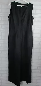 Country Road women's linen button up jumpsuit black 10 sleeveless v neck pockets - Picture 1 of 13