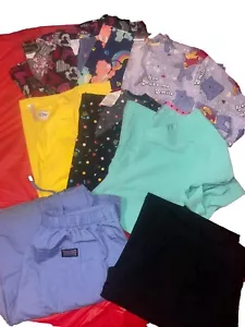 Lot Of 6 Scrub Tops Size Small 2 Bottoms Mixed Brands - Picture 1 of 1