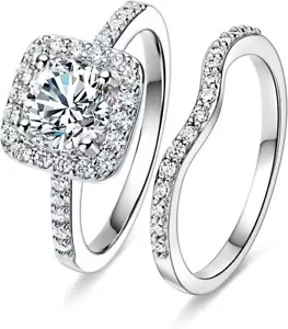 ringWhite Gold Plated Cubic Zirconia Two-in-One Halo Wedding Engagement Promise - Picture 1 of 6
