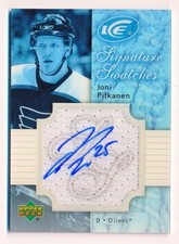 2007-08 Upper Deck Ice Joni Pitkanen Signature Swatches Jumbo Jersey Auto