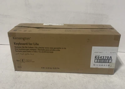Kensington Keyboard For Life Wired Keyboard, Black, K64370ACA Case of 4 NEW - Image 1 of 4