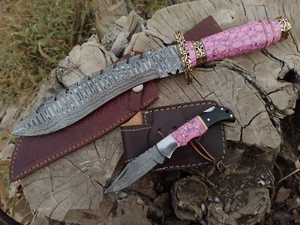 Cuchillo Bowie de lujo de acero Damasco hecho a mano de 14" mango de piedra turquesa con funda - Imagen 1 de 1