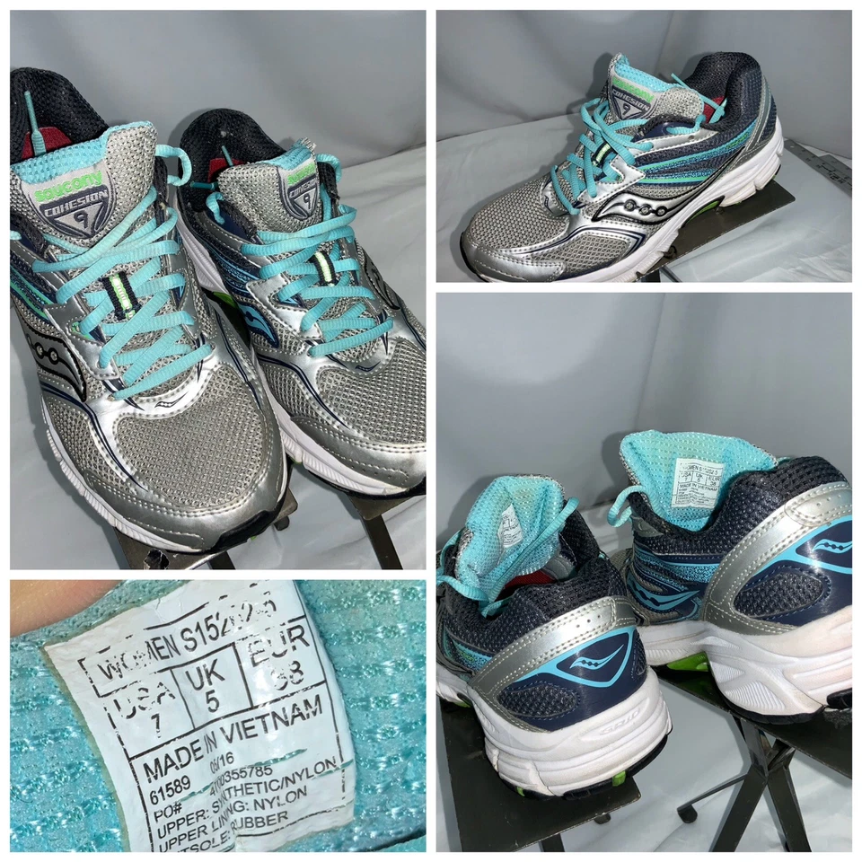 Zapatos para correr Saucony Cohesion 9 talla 7 para mujer azul plateado como nuevos YGI F0S-39 Foto 1 de 4