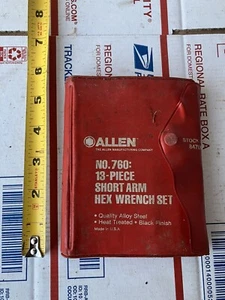 VINTAGE Allen Head HEX KEY 13 Pc. Short Arm ALLEN WRENCH SET RED CASE 760 USA - Picture 1 of 3