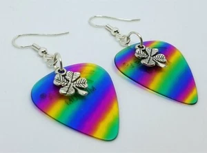 Small Shamrock Charm Guitar Pick Earrings - Pick Your Color - Picture 1 of 10