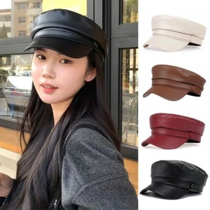 PU Leather Berets Hat Retro Painter Cap Vintage Beret Hat for Women Girls - Picture 1 of 13