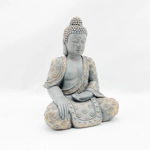 Statua Buddha seduto 60 cm ornamento giardino pietra effetto zen esterno interno - Foto 1 di 3