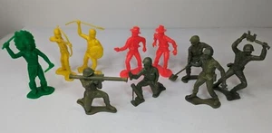 10 Vtg TIM-MEE TOYS (5) Cowboys & Indians and (5) Army Men 6” Marx - Picture 1 of 19