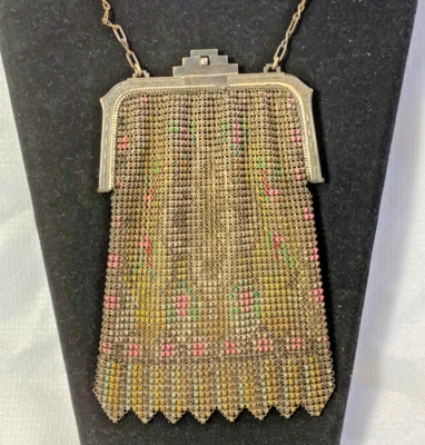 Bolsas de malla antiguas Art Deco Whiting & Davis diseño de cota de malla esmalte Foto 1 de 4