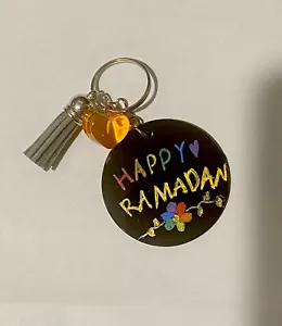 Keychain HANDMADE PAINTED with Mini HEART Charm for purse, backpack bag or phone - Picture 1 of 2