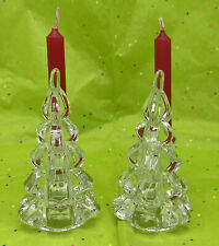 4" Glass Christmas Tree-Candlestick Holder Set In Original Box WS