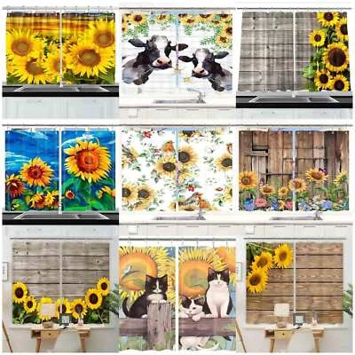 Sonnenblume Bistrogardine Gardinen Küche 2 Paneele mit Haken Wasserdicht Textil - Bild 1 von 4