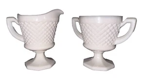 VINTAGE WESTMORELAND MILK GLASS ENGLISH HOBNAIL CREAMER AND SUGAR Set White - Picture 1 of 3
