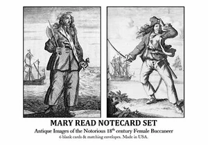 Mary Read Female Pirate Notecard Set. Vintage 18c b&w book illustrations - Picture 1 of 4