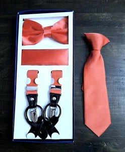 Vesuvio Napoli Suspenders/Bowtie/Hankie "Bonus Childs Necktie"   Coral  - Picture 1 of 5