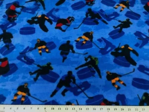HOCKEY BLUE FLEECE FABRIC 480 BY THE YARD - Picture 1 of 1