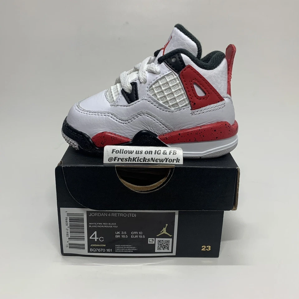 Jordan 4 Red Cement Toddler Size 9c BQ7670-161 Fire Red AJ4 Retro Baby Children