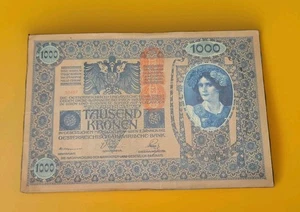 1902 Austria-Hungary 1000 Kronen Banknote w/ Red Stamp – Austro-Hungarian Note - Picture 1 of 4