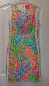 Neu Lilly Pulitzer Mila Etuikleid Größe 2 Liebhaber Koralle Mehrfarbig Neu mit Etikett - Bild 1 von 12