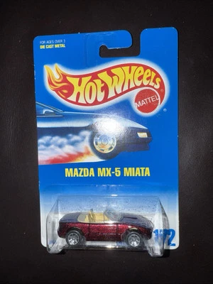 1991 Hot Wheels Blue Card #172 MAZDA MX-5 MIATA Dark Red Burgundy Model 0454 - Image 1 of 4