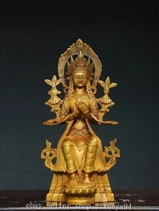 11,8 Zoll China Alt Tibet Buddhismus Bronze Vergoldet Maitreya Boddhisattva Buddha Statue - Bild 1 von 9