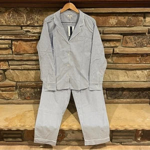 Petite Plume French Blue Seersucker Cotton Twill Pajama Set Long Sleeve - Picture 1 of 14