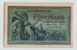 GERMANY 5 Mark 1904, P-8a 6-Digit S/N, Imperial Treasury, Original EF/AU. K8 - Picture 1 of 2