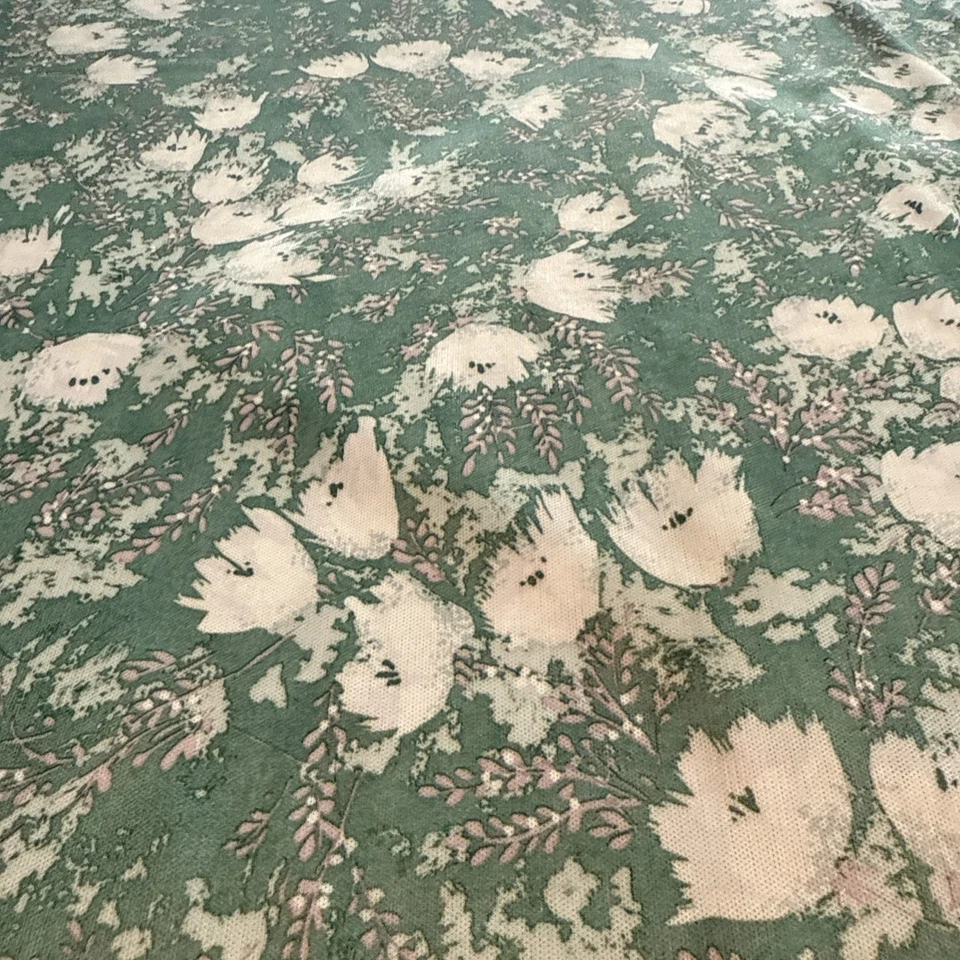 Vintage Polyester Sage Green Pink Modern Floral Flower 1960 70's 3 yards - Image 1 of 4