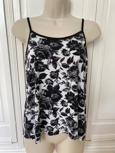 Ladies Black & White Rose Print Camisole Top UK 6 - Picture 1 of 7