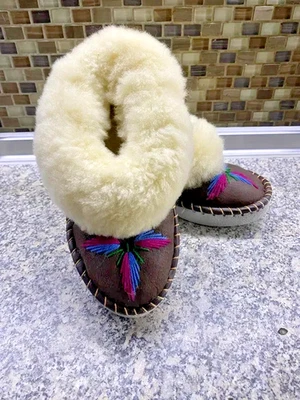 Chinelos mocassim femininos feitos à mão pele de carneiro genuína tamanho 37 - Imagem 1 de 4
