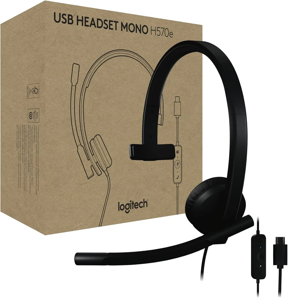 Logitech H570e USB Headset Microphone for PC Mac Black Noise-Canceling Mics - Image 1 of 4