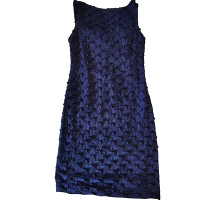 Muse Blue Ruffle Lined Pencil Above Knee Stretch Dress Sleeveless Size 10 - Image 1 of 4