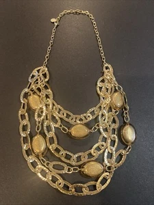 Vintage Signed RJ Graziano Sparkling Gold Lucite Beaded Gold Statement Necklace - Picture 1 of 6