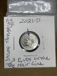 2021-P AU Roosevelt Dime Die Break On Top Of The Hair Line On This Coin. - Picture 1 of 5