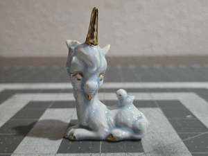 Unicorn Figure Ceramic Sitting Blue White - Picture 1 of 13