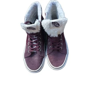 Vans SK8 Zapatillas Altas Cuero Borgoña Forradas Sherpa Unisex Zapatos Talla 3 #C5 - Imagen 1 de 6