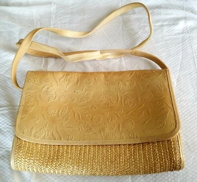 Vintage Carlos Falchi gold straw & embossed leather purse bag clutch Italy - Image 1 of 4