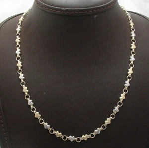 Shiny Satin Heart Linked Stampato Chain Necklace Real 14K Yellow White Gold  - Picture 1 of 5