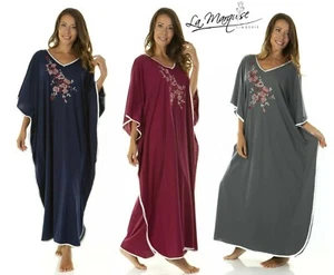 NEW LADIES JERSEY COTTON 'ROSE ARE RED' EMBROIDERED MAXI KAFTAN *LA MARQUISE* - Picture 1 of 4