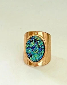 ANILLO ÚNICO JE3001 DE PIEDRA PRECIOSA DRUZY METAL AZUL TONO DORADO TALLA 6 - Imagen 1 de 2
