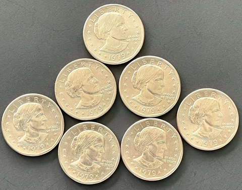 1979  - Lot of 7 -  Susan B Anthony Dollar Coins - Circulated - Good Condition Cover