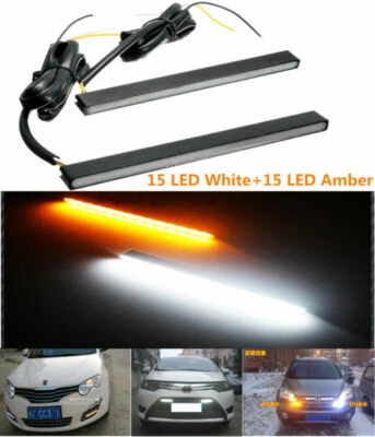 2XUltra Slim Switchback White/Amber Lights LED Daytime Running Fog Lamps DRL Kit - Image 1 of 4