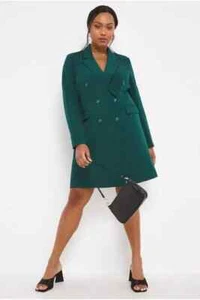 Simply Be Teal Green Double Breasted Blazer Dress UK 20 US 16 Plus Long Sleeve - Picture 1 of 4