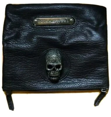 Thomas Wylde With Diamanate SKULL black leather clutch  11.4"L x 9.8"W x 1"H - Image 1 of 4