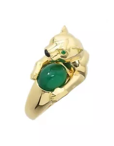 Anillo crisoprasa verde oro amarillo 18K vintage Panthere De Cartier - Imagen 1 de 5
