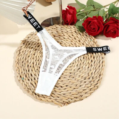 Sexy Womens Lace Thong Panties See Through Mesh G string Bikini Briefs Underwear - Image 1 of 4